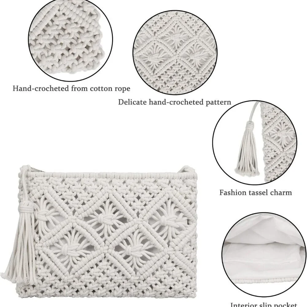 Women Crochet Beach Crossbody Bag Cotton Polyester Small Travel Purse